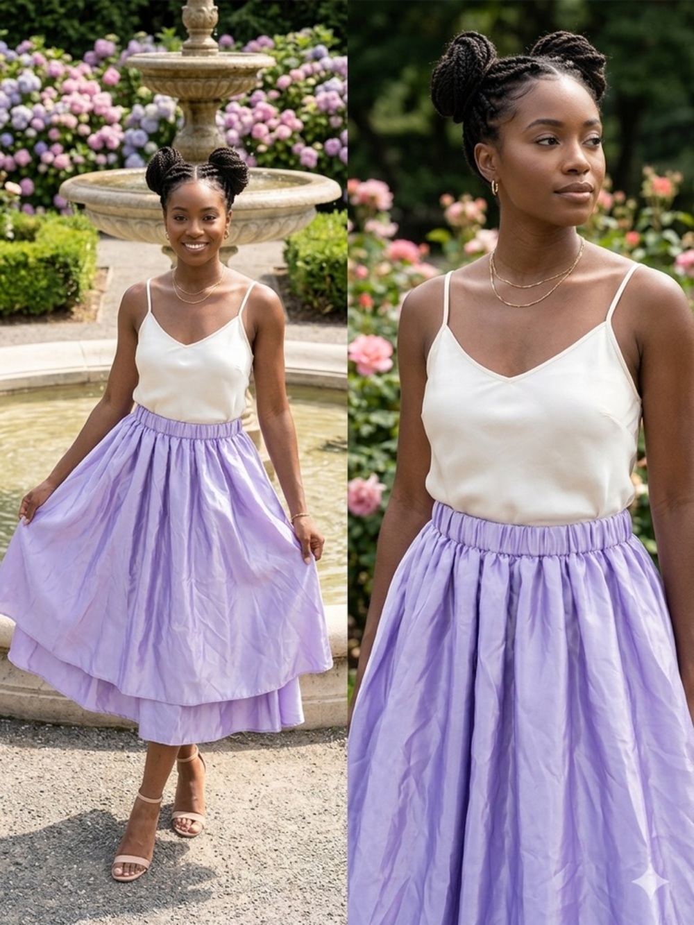 SHEIN Lavender Tiered A-Line Midi Skirt